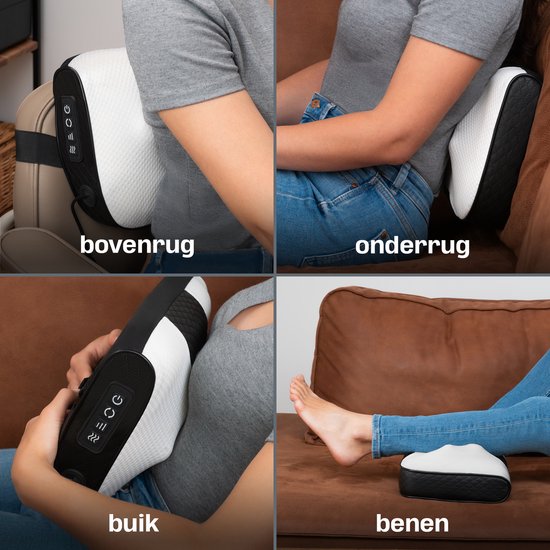 CozySense® Shiatsu Massagekussen - Elektrisch & Draadloos Massage Apparaat voor Nek en Rug - Warmtefunctie - Oplaadbaar - Ergonomisch - Wit
