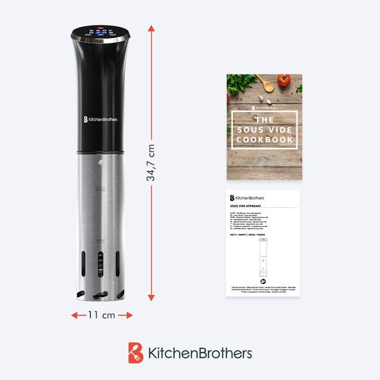 KitchenBrothers Sous Vide Stick - tot 95°C - Ingebouwde Timer - Precisie koker - 1200W - Zwart/RVS