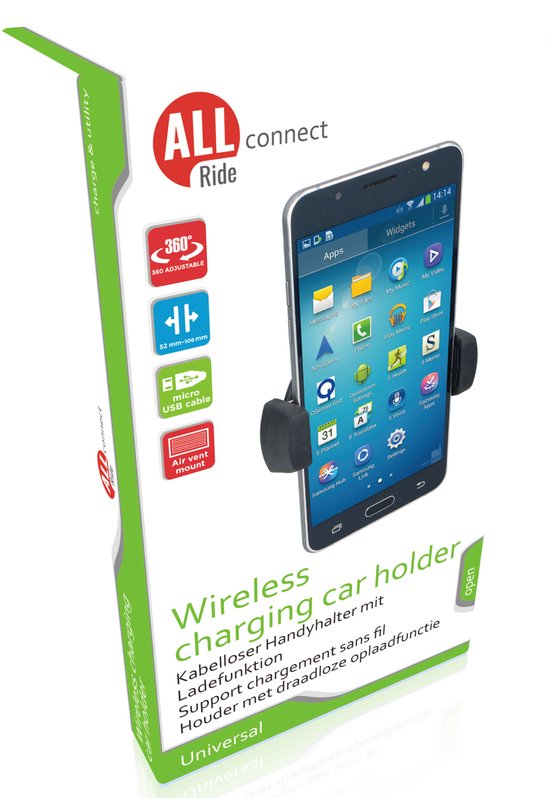All Ride Telefoonhouder Auto met Draadloze Oplader - Telefoonhouder Auto Ventilatie - Qi Autolader - Zwart