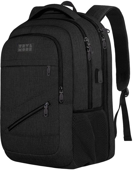 TRVLMORE Rugzak met Levenslange - Rugtas met 17 Inch Laptopvak - Schooltas - Spatwaterdicht - Heren en Dames - Jongens en Meisjes - 36L - Zwart