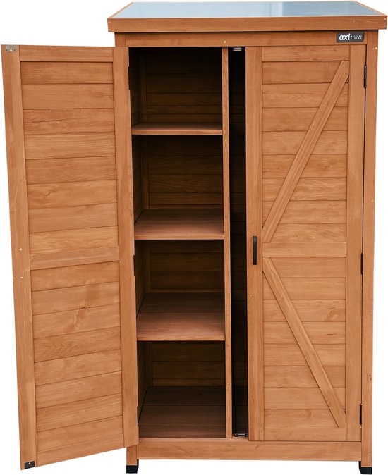 AXI Hugo houten opbergkast Coffee Bruin - Tuinkast met Verzinkt dak - 3 legplanken en bodem - FSC hout - Magneetsluiting - 85x52x174cm
