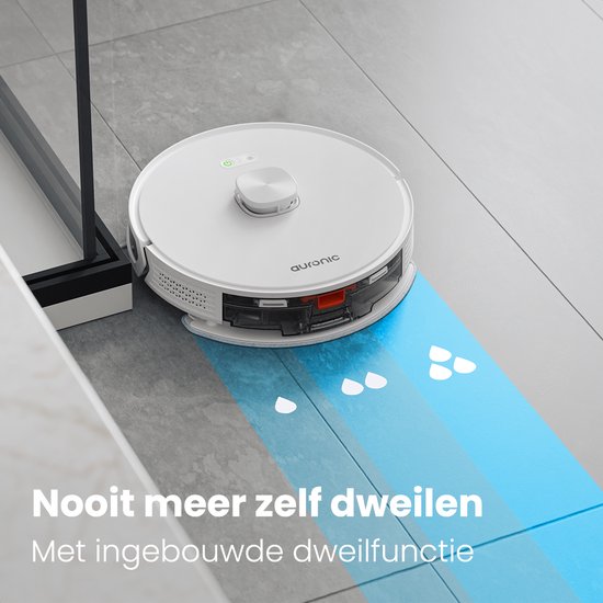 Auronic Robotstofzuiger - Met Dweilfunctie - WiFi en App - Laadstation - Huisdieren - Dweilrobot - Laser Navigatie - Wit