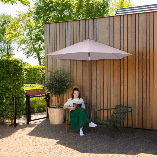 VONROC Premium Stokparasol Torbole Ø200cm - Incl. beschermhoes – Ronde parasol – UV werend doek - Beige