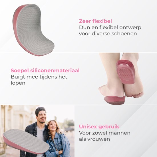 Nuvance Inlegzolen - 2.5cm Hakverhoger - Hielbeschermers - 2 Stuks - Maat 36-40 - Heren & Dames - Hielzooltjes - Roze