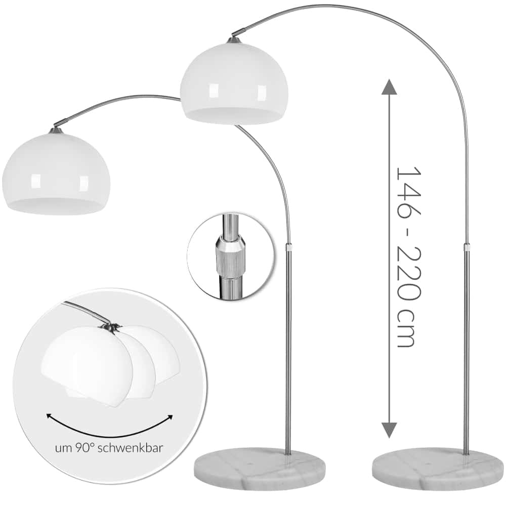 Monzana Staande booglamp 146-220cm verstelbaar met marmeren voet