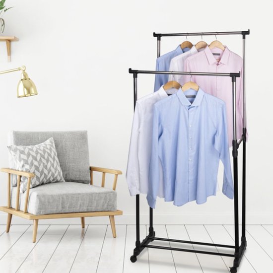 alpina Mobiel Kledingrek - Garderoberek 75 x 42 x 93-158cm - Kleding Rek Hoogte Verstelbaar - Met Schoenenrek - Zilver/ Zwart