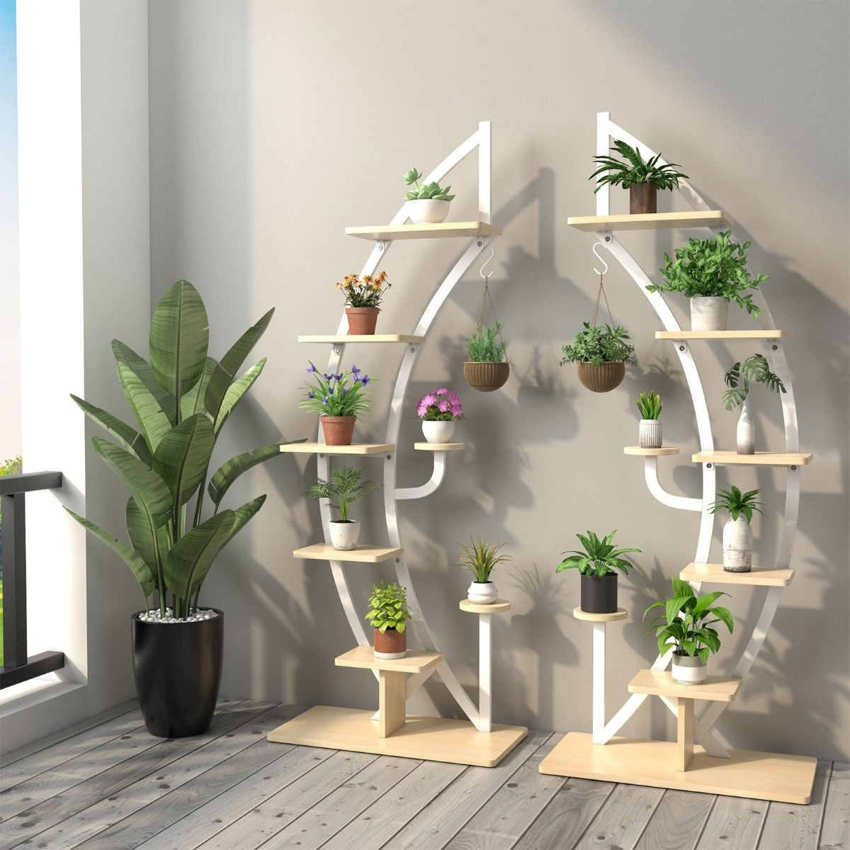 Coast plantenrek - 7- lagen - halve maan vorm - modern - metaal - 60 x 30 x 155 cm - wit