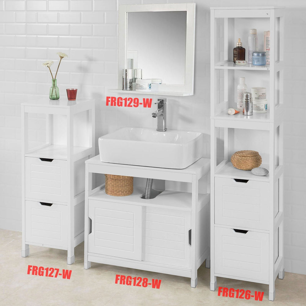 SoBuy FRG128-W Wastafelmeubel - 2 Schuifdeuren 1 Plank - Wit - 60x61x30 cm