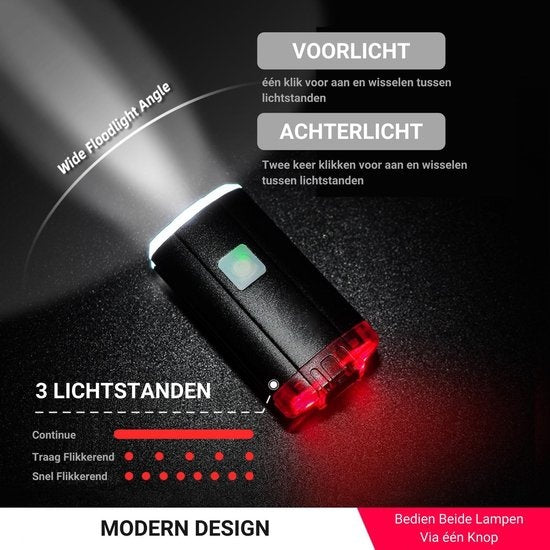 Helmlamp LED Fietsverlichting - Helm Voorlicht & Achterlicht - USB Oplaadbaar, Waterdicht Fietslampje, Zwart