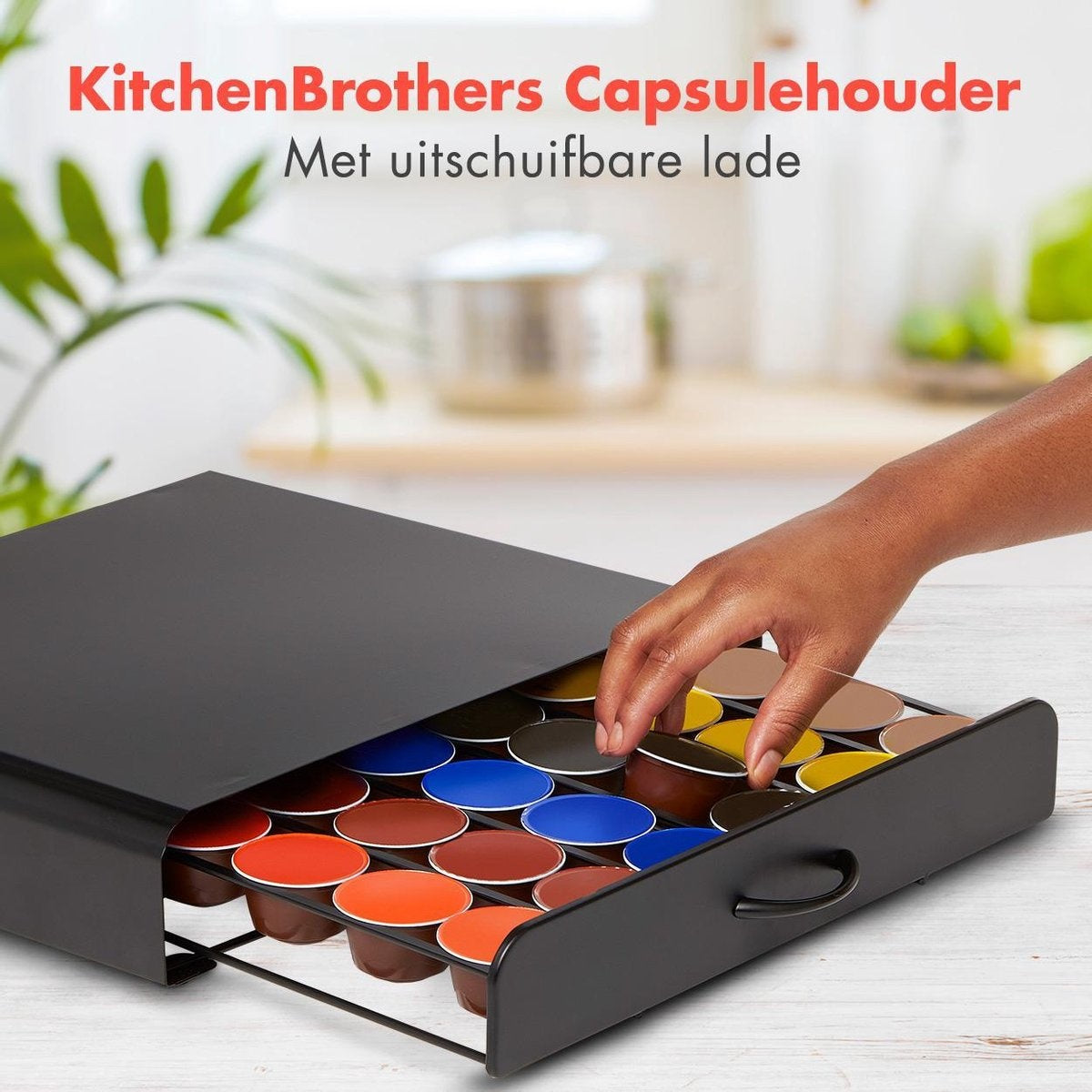 KitchenBrothers Capsulehouder - Koffiecups houder - met Lade - Geschikt voor Dolce Gusto - 36 Capsules - RVS - Zwart
