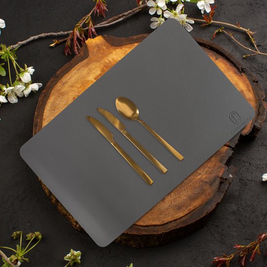 Castagnola Lederlook Placemats - Antislip Placemat van Kunstleer - Waterafstotende Onderlegger - Onderzetter - 6 Stuks - 45 x 30 cm - Grijs