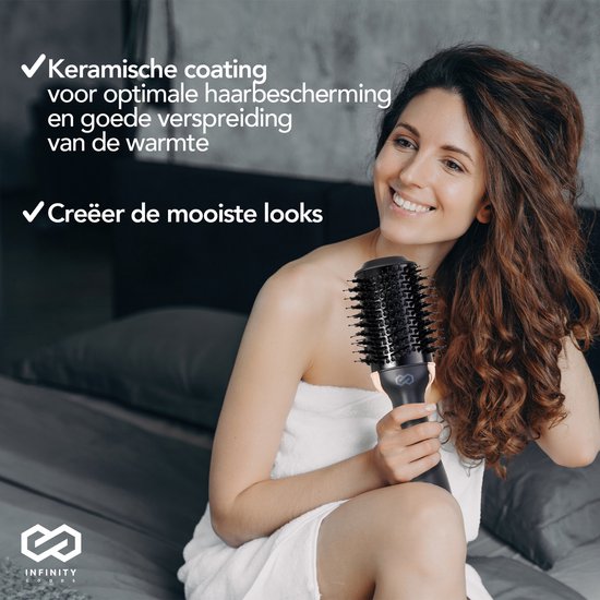 Infinity Goods 4-in-1 Föhnborstel - Keramische Magic Brush - Droog/Stijl/Krul/Volume - Kort En Lang Haar - 1200W - Zwart/Goud