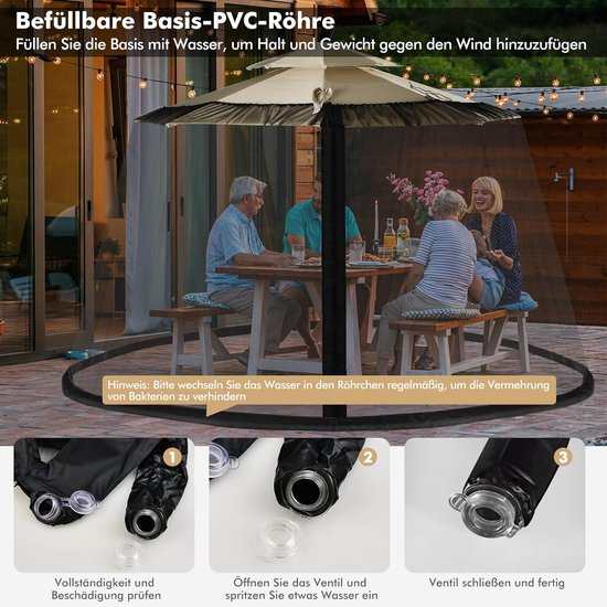 Verstelbaar muggennet voor parasols van 250-300 cm, insectenbescherming met 2 deuren, vulbare basis, vliegengaas, muggennet