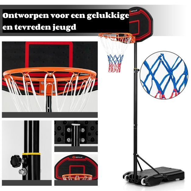 Coast Basketbalstandaard - Hoogte Versetlbaar - 192cm-247cm - Zwart/Rood