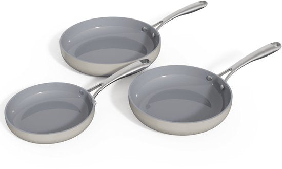Safecourt Kitchen 3-delige Keramische koekenpan Pannenset - Ø 20, 24, 28 cm Pannen - Inductie, Elektrisch, Keramisch & Gas - PFAS & PTFE vrij