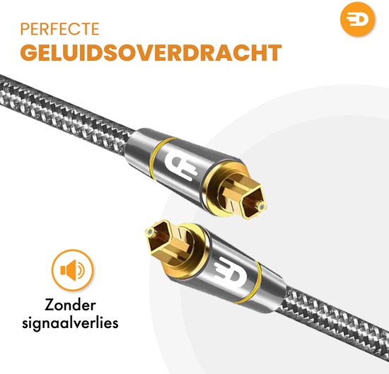 Drivv. Premium Toslink Optische Kabel Nylon - Optische Audiokabel - Optical Audio Kabel - Soundbar - Male to Male - 2 meter - Grijs