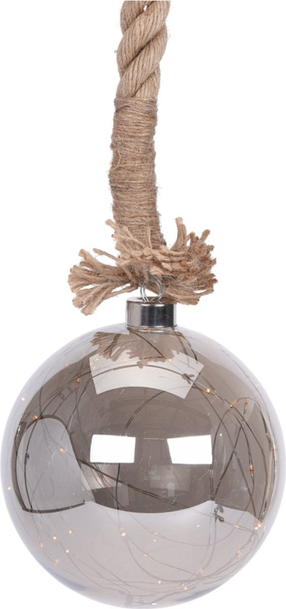 Glazen bal met 30 LED's - 15cm - jute touw 100cm