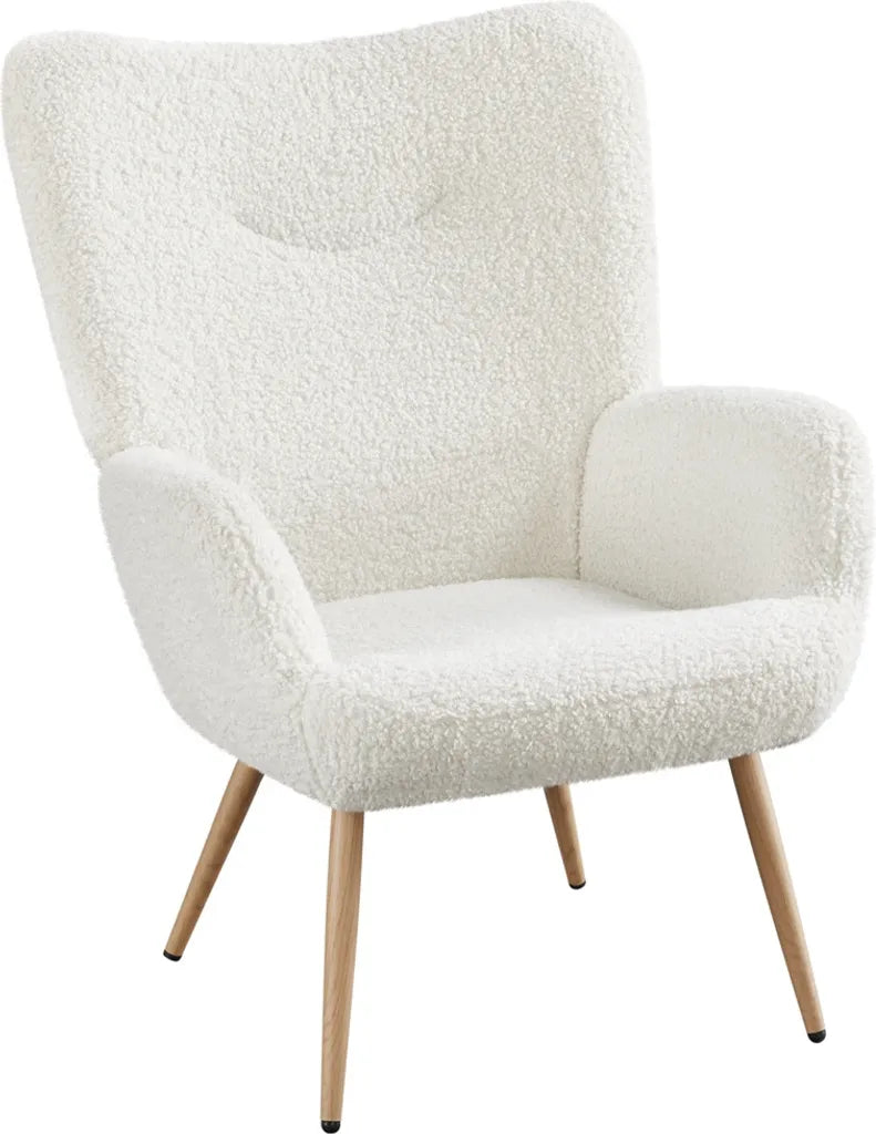 Yaheetech Relaxstoel 73,5 x 81 x 98 cm - Wit - Scandinavische Fauteuil met Bouclé Bekleding