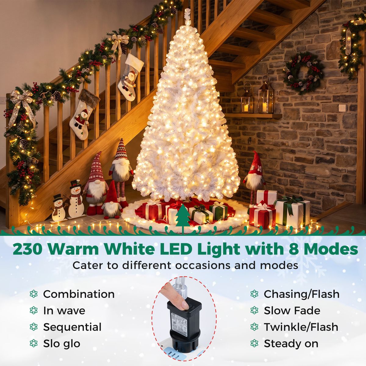 Coast Kunstkerstboom - 180 cm - 230 warmwitte LED-lampen - 8 verlichtingsmodi - Sneeuweffect