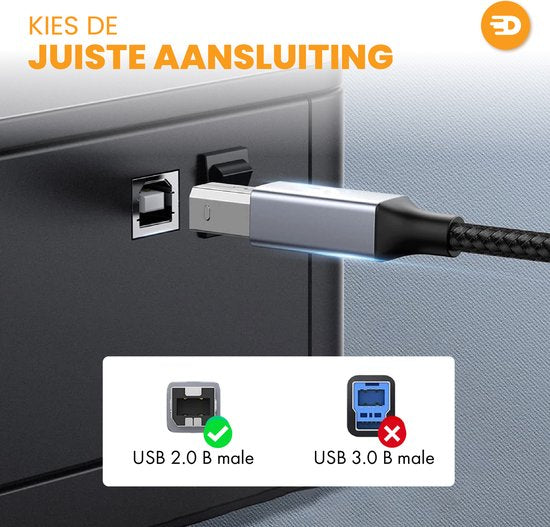 Drivv. Premium Printerkabel USB 2.0 naar USB B Kabel - Printerkabel 2 meter