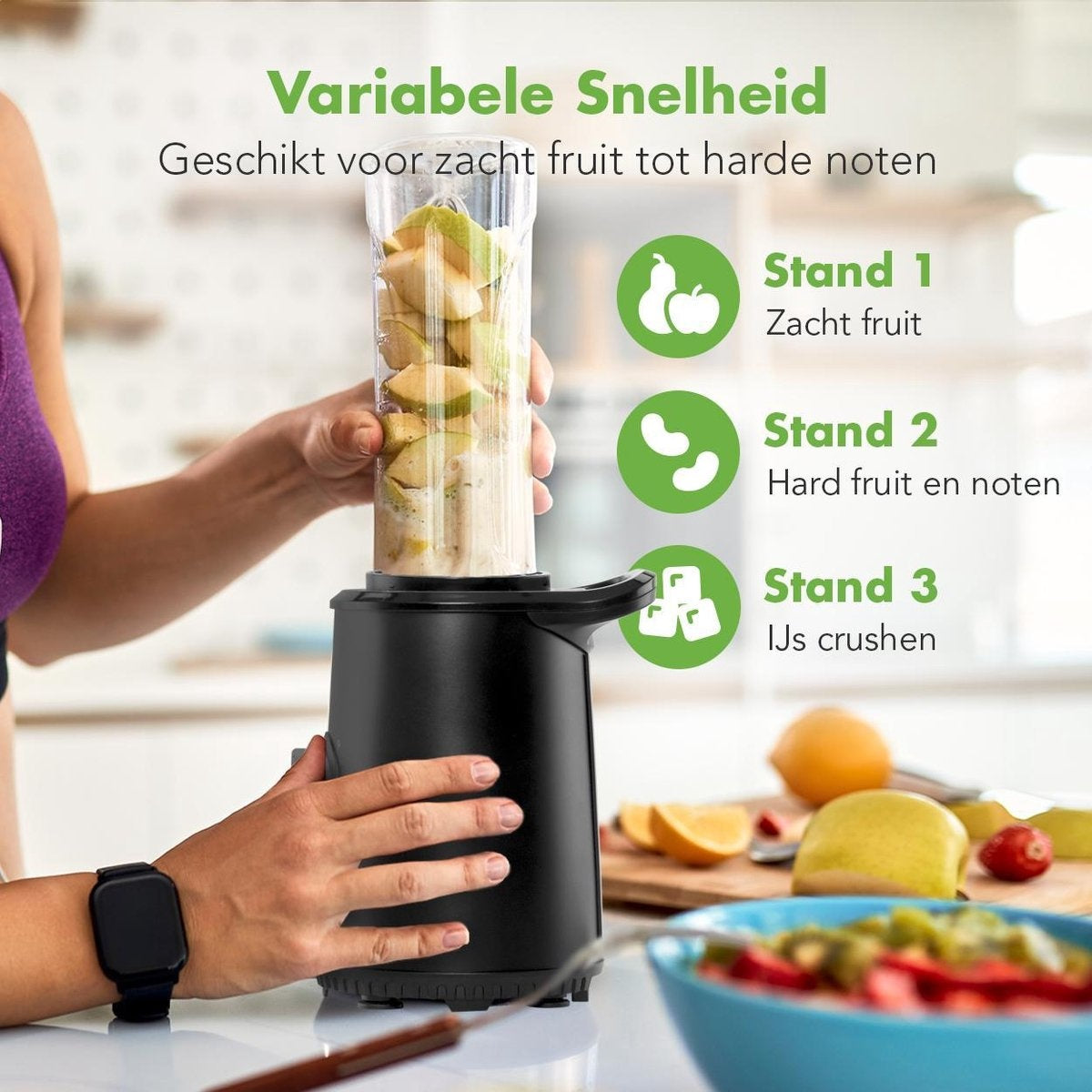 KitchenBrothers Mini Blender - Smoothie Maker - 2 To-Go Bekers - 350W - Zwart