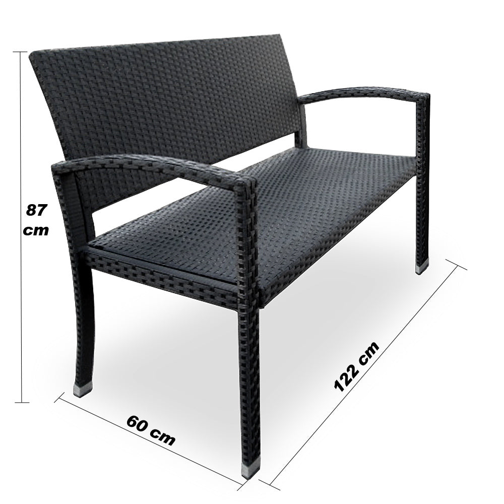 Casaria Tuinbank – 2-zits Polyrattan – UV-bestendig – 122 x 58 x 87 cm – Zwart
