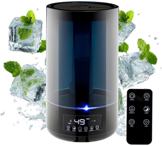 Grundig Luchtbevochtiger HD-1903A - Ultrasone Lucht Bevochtiger 4,3L - met Timer en Nachtlamp - Incl. Afstandsbediening - Zwart