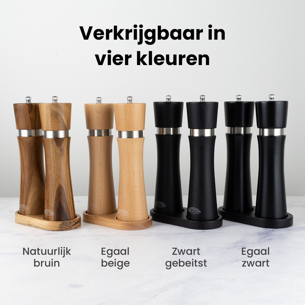 Nimma® Peper en Zoutmolen Set - Incl Navul Lepel - Verstelbare Maalgraad - Acacia Hout