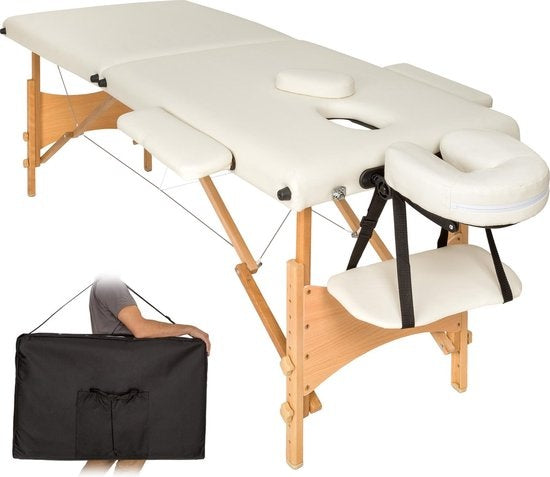 2 zones mobiele massagetafel beige - 5cm + draagtas - 401462