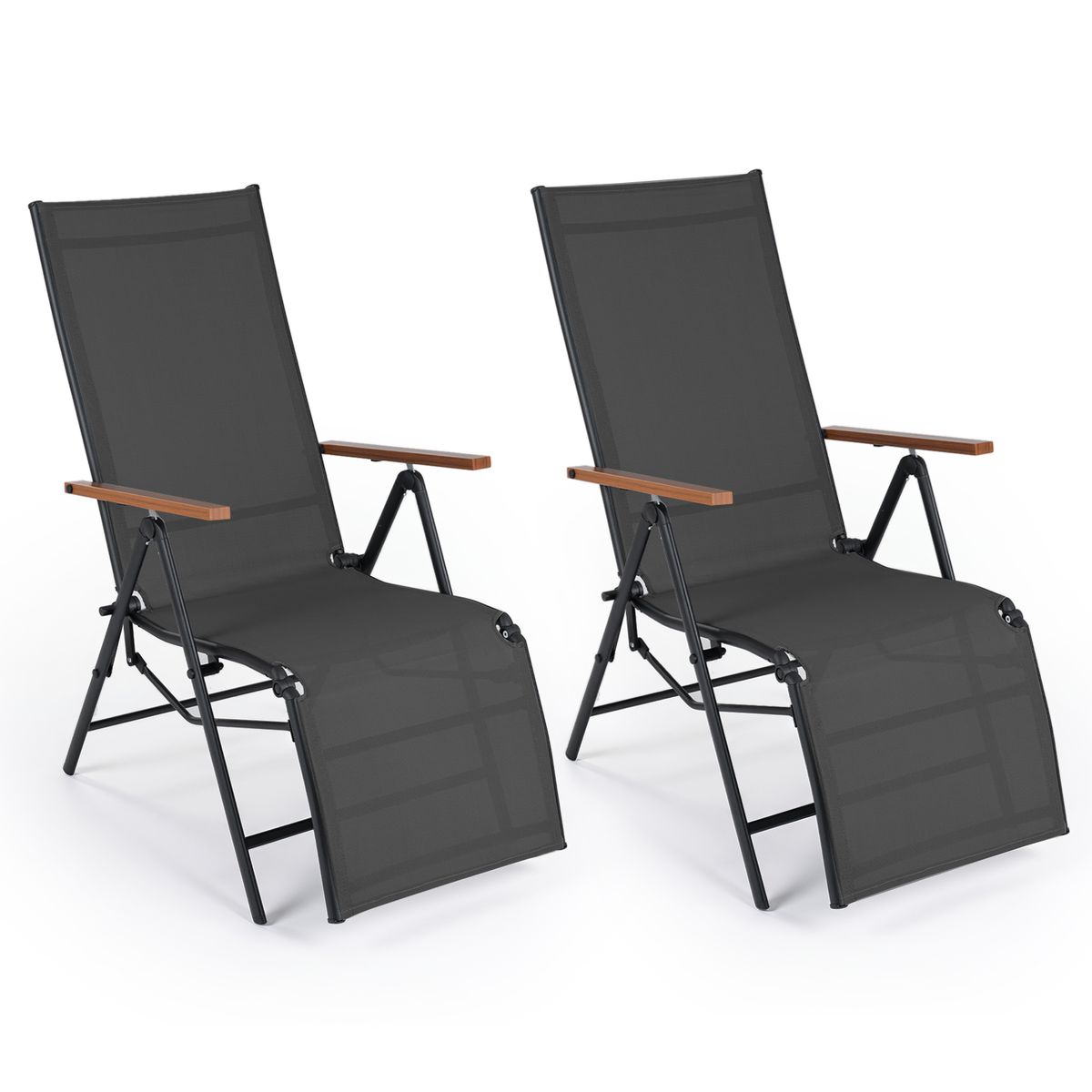 Coast Opvouwbare Ligstoel Set van 2 - Verstelbare rugleuning - Armleuningen - Zwart
