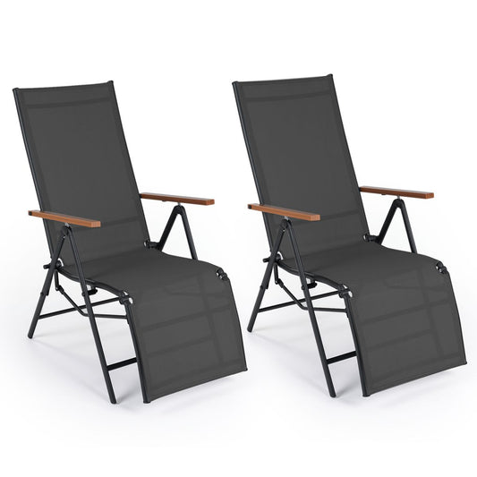 Coast Opvouwbare Ligstoel Set van 2 - Verstelbare rugleuning - Armleuningen - Zwart