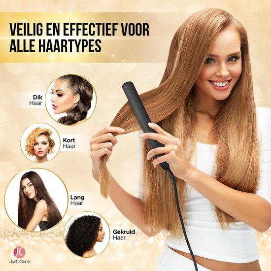JC Stijltang met Luxe Opbergetui - Stijltangen - Keramische Coating - Zwart / Goud