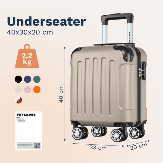 TRVLMORE Handbagagekoffer - 40x30x20 cm - Underseater - 24L - Cijferslot - 4 Wielen - Champagne
