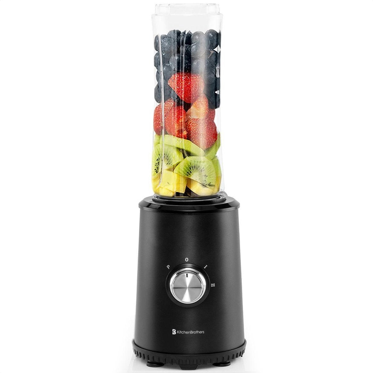 KitchenBrothers Mini Blender - Smoothie Maker - 2 To-Go Bekers - 350W - Zwart