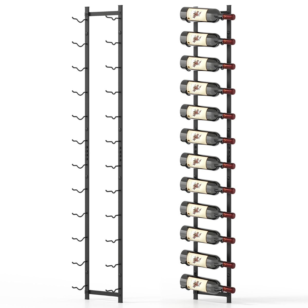 Coast Wijnrek Wandmontage voor 12 Wijnflessen - Metalen Flessenhouder - 22 x 13,5 x 145 cm - Zwart