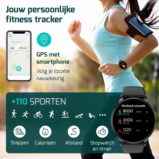 FITAGE Sporthorloge met GPS - Smartwatch Stappenteller Horloge - Activity Tracker - Smartwatches Heren, Dames & Kinderen - Zwart