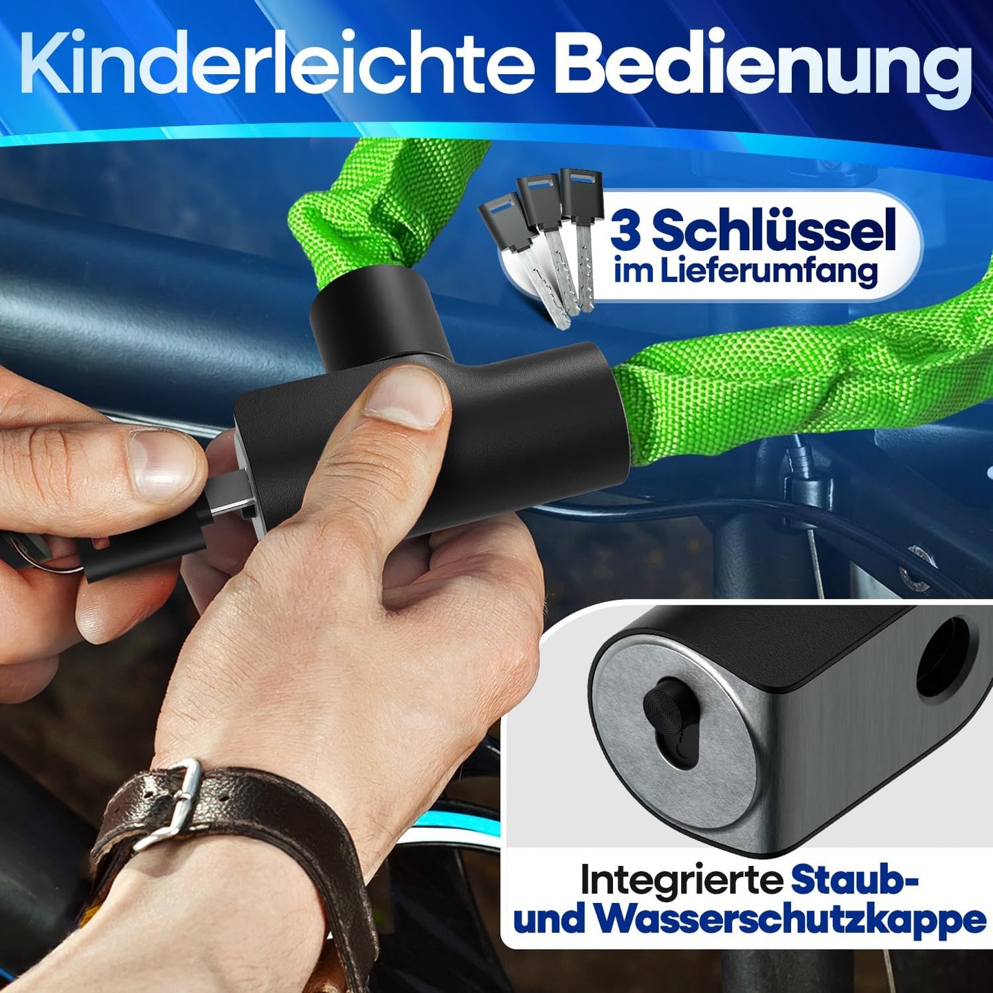 NEXTCOVER® Fietsslot LockOne met sleutel I - [VEILIG] Fietsslot hoge veiligheid I robuust & duurzaam kettingslot fiets I Fietsslot, fietsslot 3 sleutels