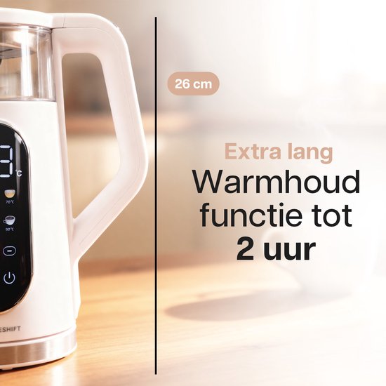 HomeShift® Waterkoker met Temperatuurregeling - Warmhoudfunctie - Dubbelwandig - Elektrisch - 1,7 Liter - 2200W - Wit