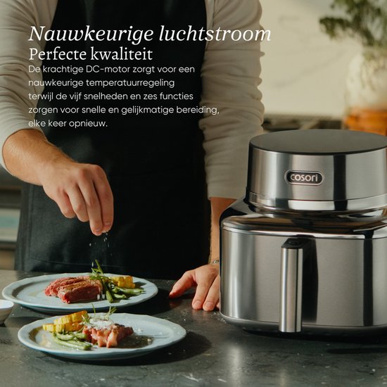 Cosori Iconic Single - RVS airfryer - 6.2L inhoud - Keramische anti aanbaklaag - met app ondersteuning