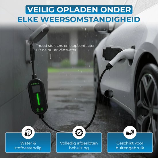 Powell Laadkabel type 2 - Mobiele Thuislader type 2 - 3,5kW - IP67 Waterdicht - 5 meter kabel - Inclusief opbergtas - Waterdicht - Zwart/Wit