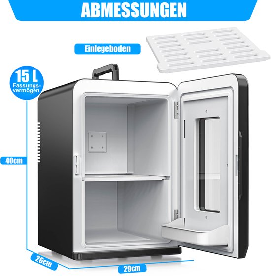 KESSER® K-MKS-2076 - Mini-koelkast - 15 Liter - AC DC 220-240V en 12V - Verwarmingsfunctie - Zwart