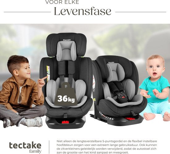 tectake® Draaibare Autostoel - Kinderstoel - i-Size goedkeuring - Isofix autostoel - Zitverhoger - Kinderzitje auto - Autostoeltje - 5-punts-gordel - Vanaf geboorte tot 150cm/36kg