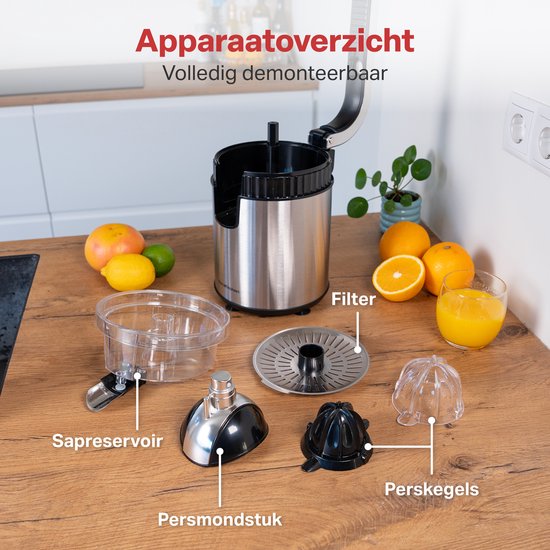 AoraKitchen Citruspers - Sinaasappelpers Elektrisch - 600ML - Citroenpers - 160W - Sapcentrifuge - 2 Perskegels