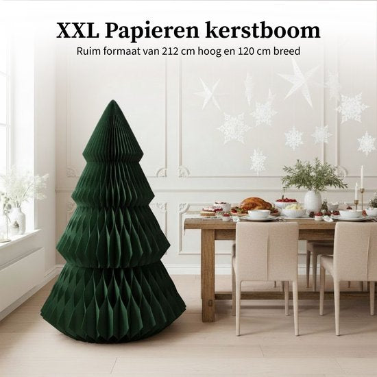 Mica Decorations Papieren Kerstboom - Opvouwbare Kunstkerstboom - H212 x Ø120 cm - Kerst Decoratie - FSC Mix - Groen