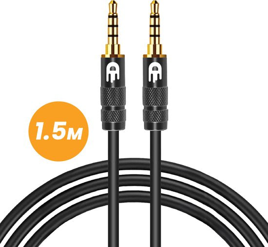 Drivv. AUX Kabel 3.5 mm - Jack naar Jack - 4 Polige Audio Kabel - Gold Plated - Male to Male - PVC - Zwart - 1,5 meter