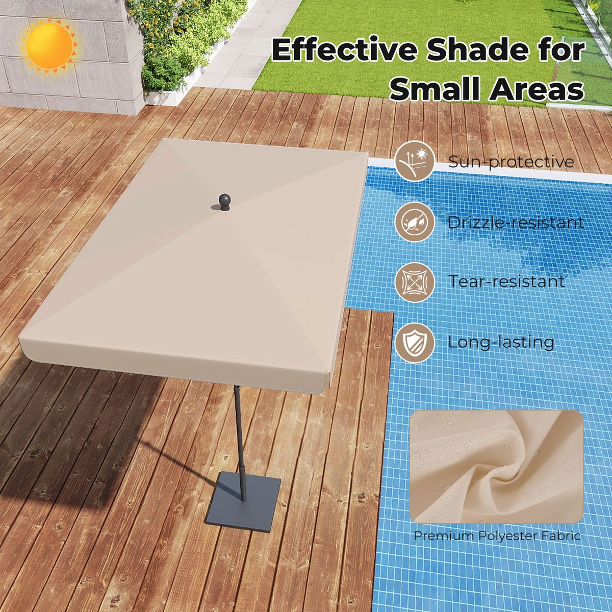 Coast Balkonparasol - rechthoekig - kantelbaar 30° - 200 x 130 cm - beige