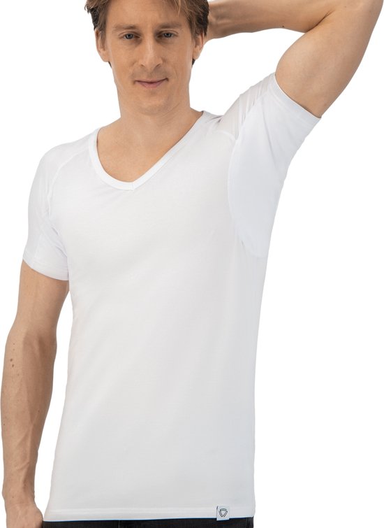 Anti Zweet Shirt - Fibershirts® - Ingenaaide Okselpads - Ondershirt - Wit - V-hals - Heren