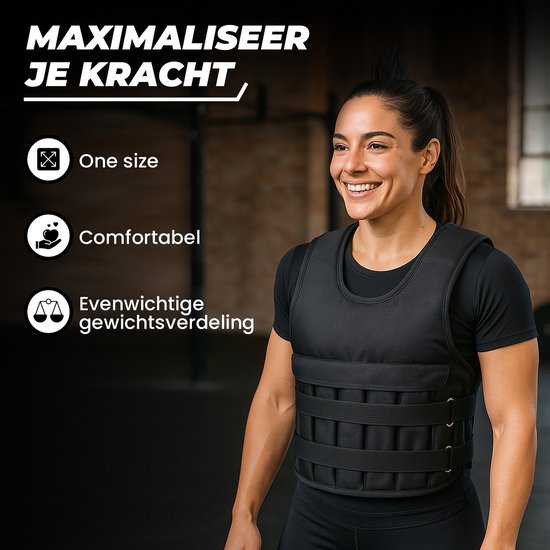 Fitby Verstelbaar Gewichtsvest 20KG - Weighted Vest - Gewichtsvesten - Gewichten - Krachtraining & Crossfit - Cardio - Geschikt vanaf maat L- Zwart
