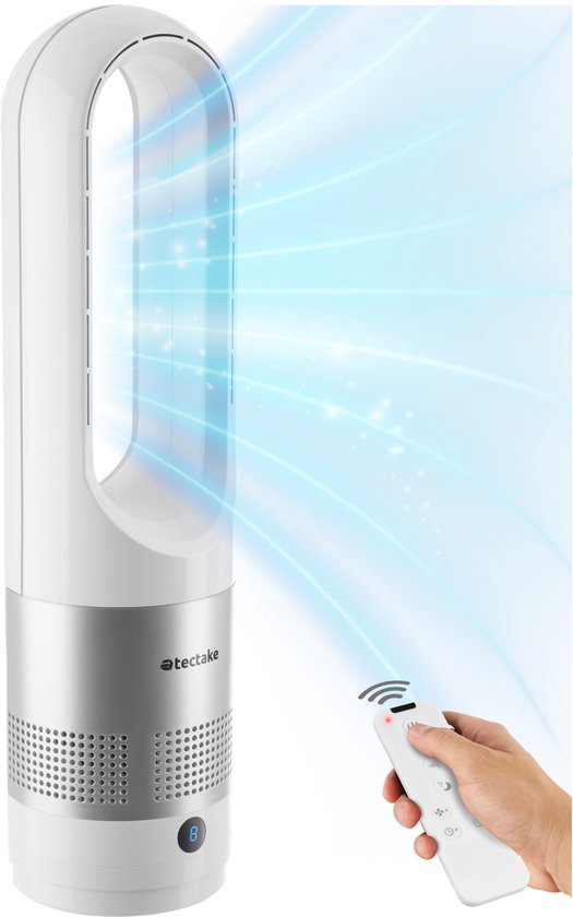 tectake® Torenventilator Polar - Kolomventilator inclusief Afstandsbediening - 8 Snelheidsstanden en Timer - 80° Draaifunctie - Stille Ventilator (35-55dB) - Staand met LED Bedieningspaneel - 55,5 cm Hoog - Luchtkoeler - Wit
