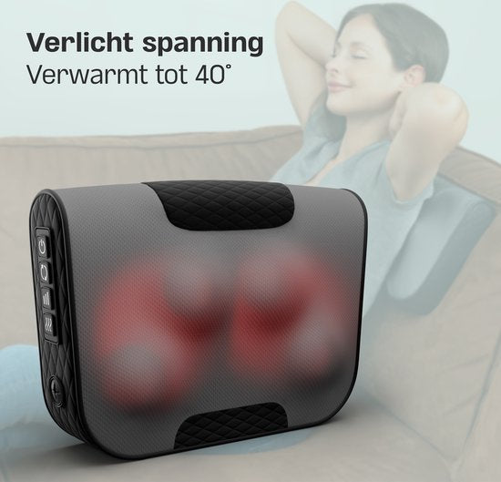 CozySense® Shiatsu Massagekussen - Elektrisch & Draadloos Massage Apparaat voor Nek en Rug - Warmtefunctie - Oplaadbaar - Ergonomisch - Zwart